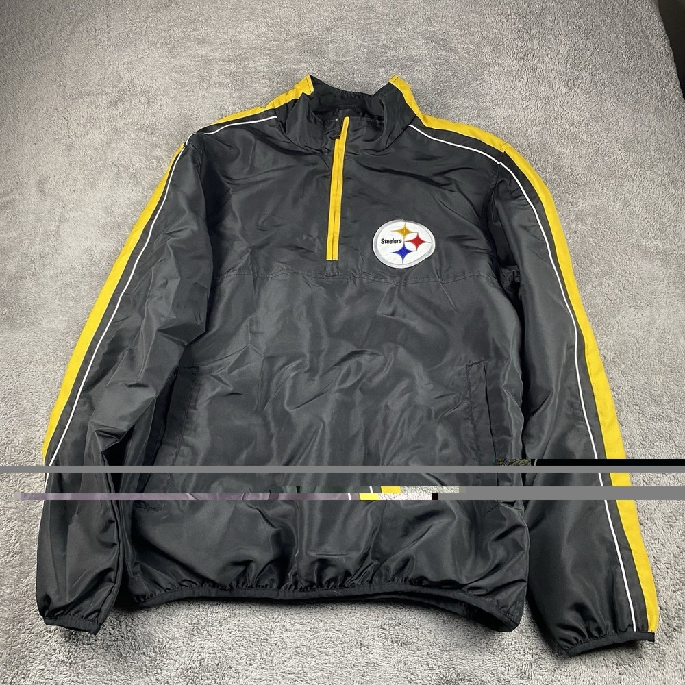 NFL‎ Pittsburgh Steelers Windbreaker Jacket Mens Medium Black Yellow